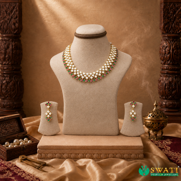 Multi Stones With Pearls AD Necklace