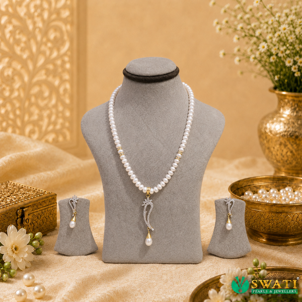 White Stone Pearl Drop Set