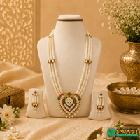 White Pearls With Red And Green Stone Set
