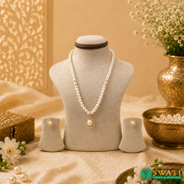White Pearls With White Stone Set