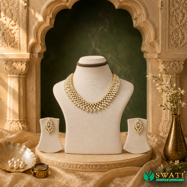 Only White Pearls Short Necklace Set