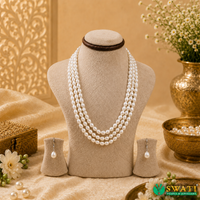 White Pearls Oval Shape 3rows Mala