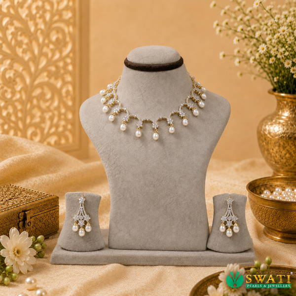 White Pearls Drop Necklace
