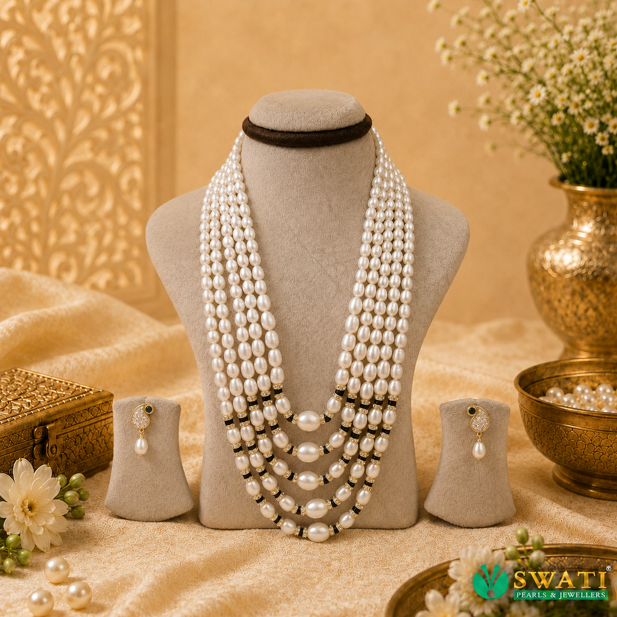 White Oval Shape Graded Green Stone Combination Mala