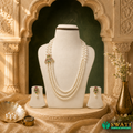 Natural White Pearls With Multi Stone Side Brouch Set
