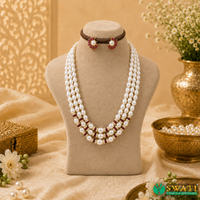 White Pearls Graded Red Combination Mala