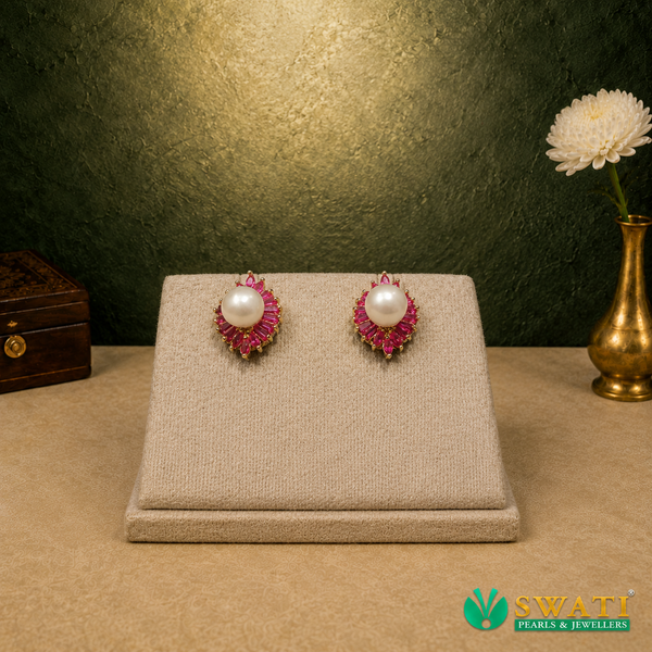 Red Stone Pearls Tops