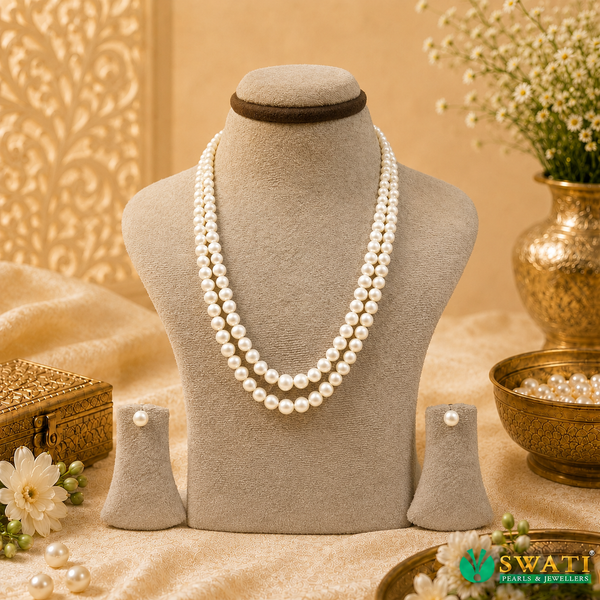 White Pearls Round Shape Graded Mala