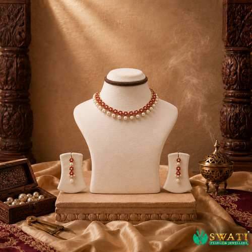 Coral Stone Short Necklace Set