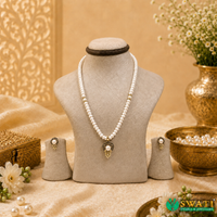 White Pearls With Blue Stone Drop Set