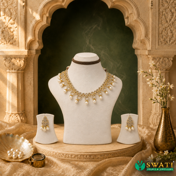 White Pearls White Stone Set