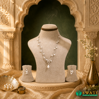 White Pearls With 2rows Silver Chain