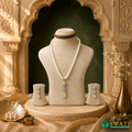 White Pearl Litegreen Stone Silver Set