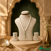 White Pearl Litegreen Stone Silver Set