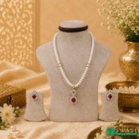Red Stone With Pearl Set