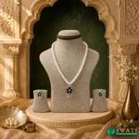 White Pearls With Black Stone Set