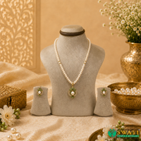Pink Pearls Green Stone Set