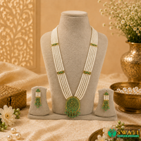 White Pearl Green Stone Rani Har