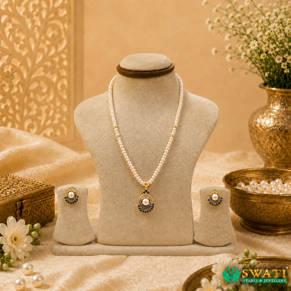 Pink Pearl Blue Stone Set