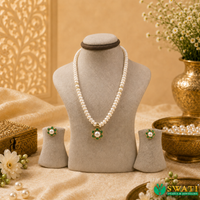White Pearls Green Stone Set