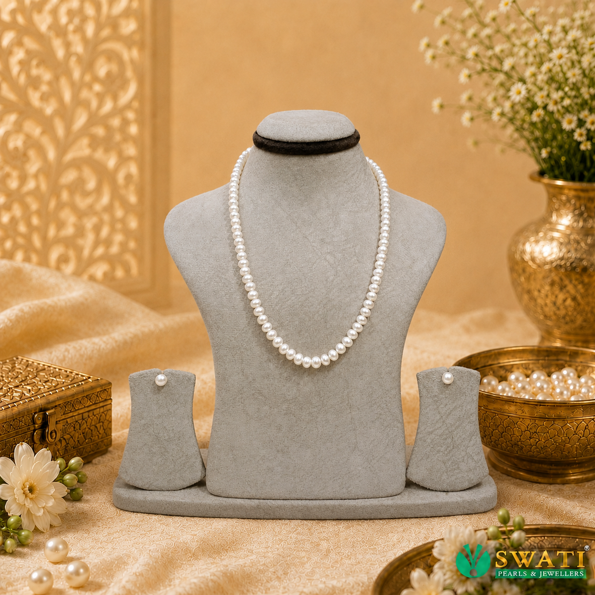 White Semi Round Mala