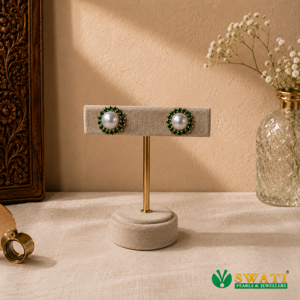 White Pearls With Green Stone Top