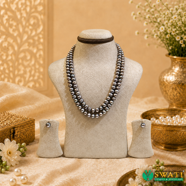 Blackesh Gray Round Shape Even Size Mala