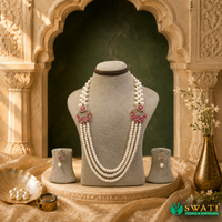 White Pearls Red Stone Side Brouch