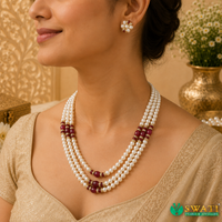 White Pearls Red Combination 3rows Mala