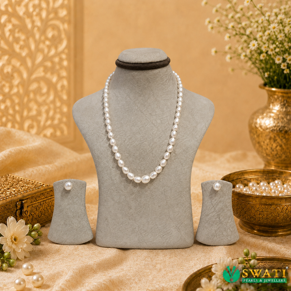 White Oval Shape Graded Mala