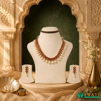 White Pearls Red Drop Necklace