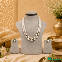 White Pearls Oval Shape Graded Green Combination Mala