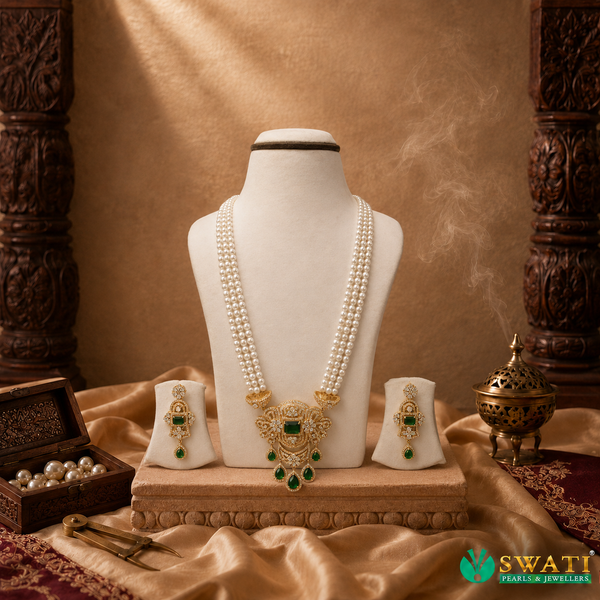 Oval Shape White Pearls Set