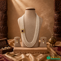 White Pearls Granate Stone Side Brouch Set