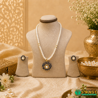 White Pearls Blue Stone Set