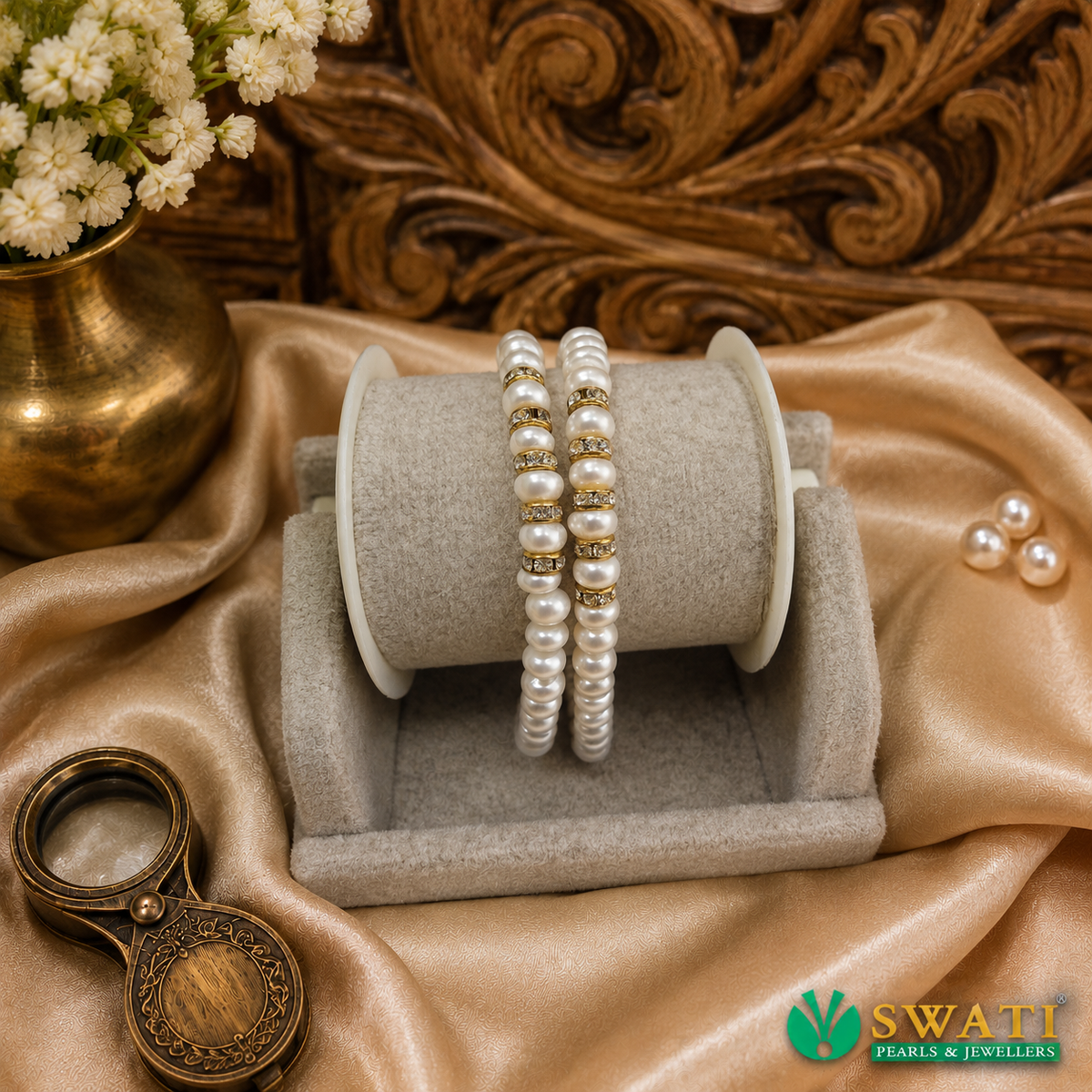 Two Lines White Pearls Bracelet