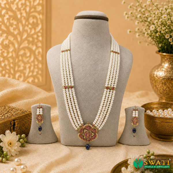 White Pearls Multi Colour Stone Rani Har