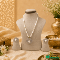 White Pearls With Stone Top Set