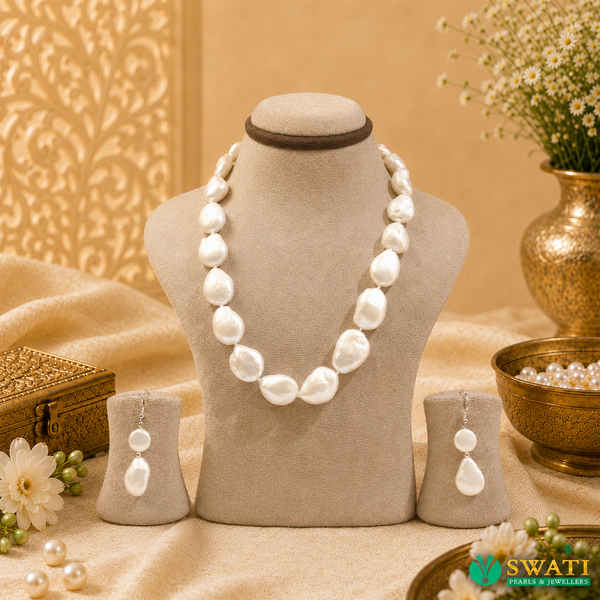 Baroque White Pearls Big Size Mala