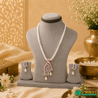 Red And White Stone Pearl Drop Set
