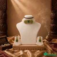 White Pearls Dark Green Stone Set