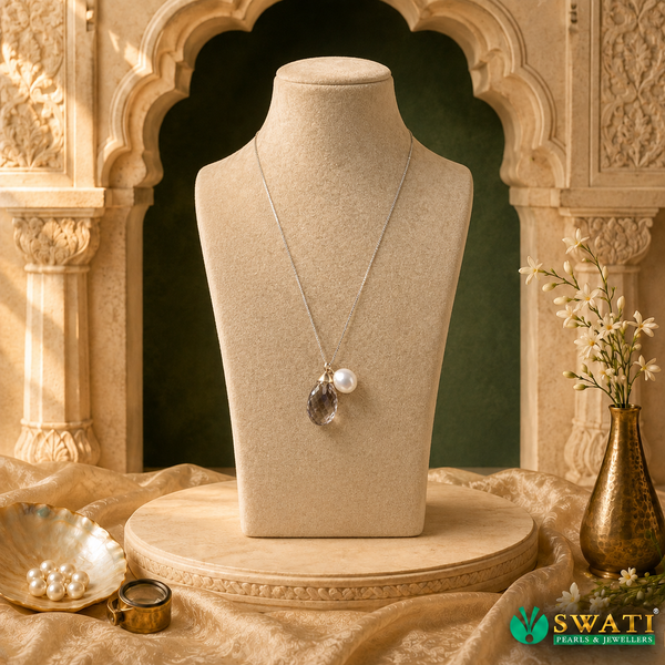 Stone With Pearls Silver Chain