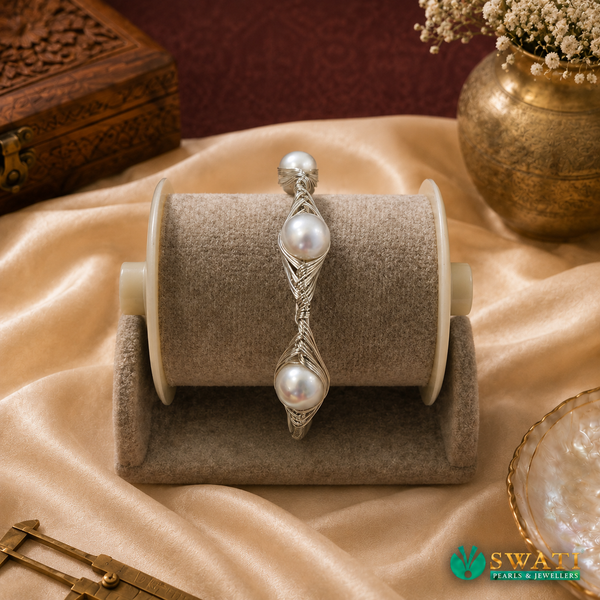White Pearls Silver Bracelet