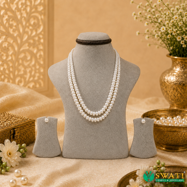 White Pearls Semi Roundgraded Mala
