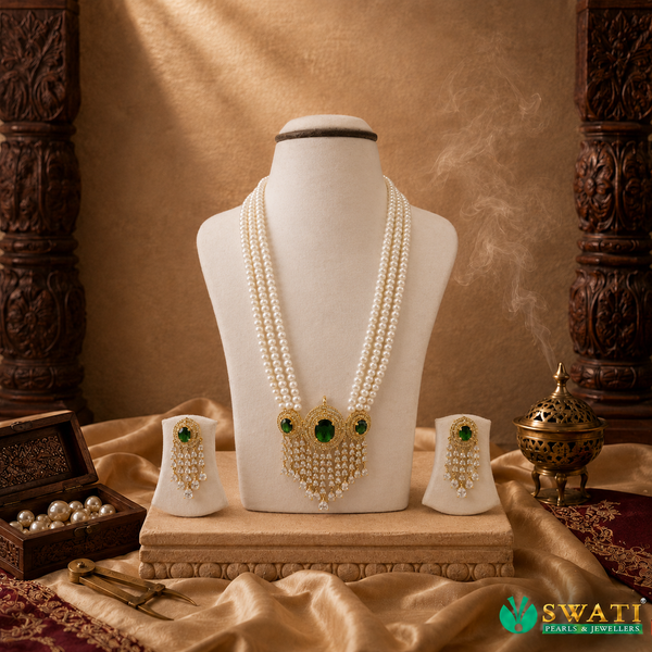 Green And White Stone Rani Har Set