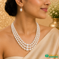 White Pearl Plain Graded 3 Rows Mala