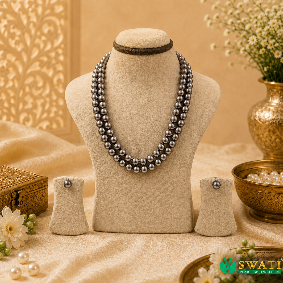 Purple Gray Round Shape Mala