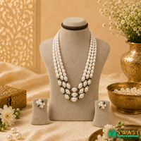 White Pearls Graded Blue Stone Combination Mala