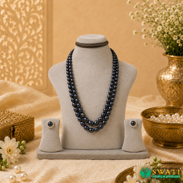 Black Pearl Oval Shape Graded Mala