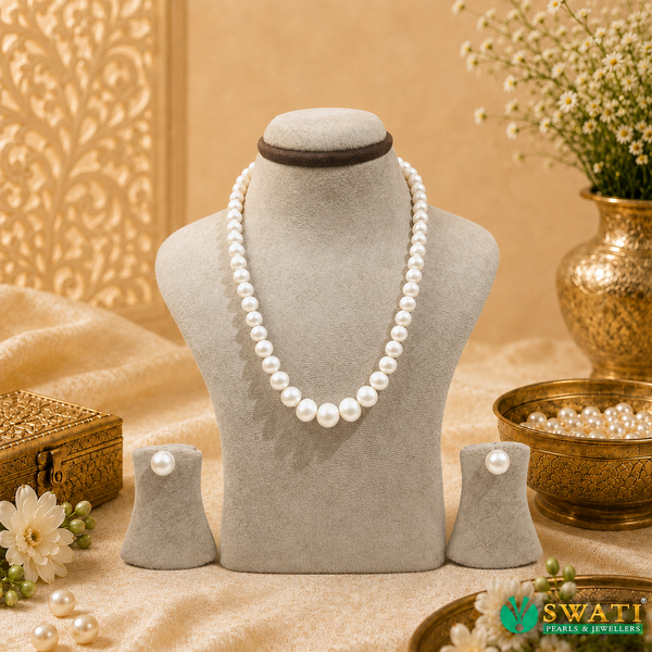 White Pearls Round Shape Graded Mala